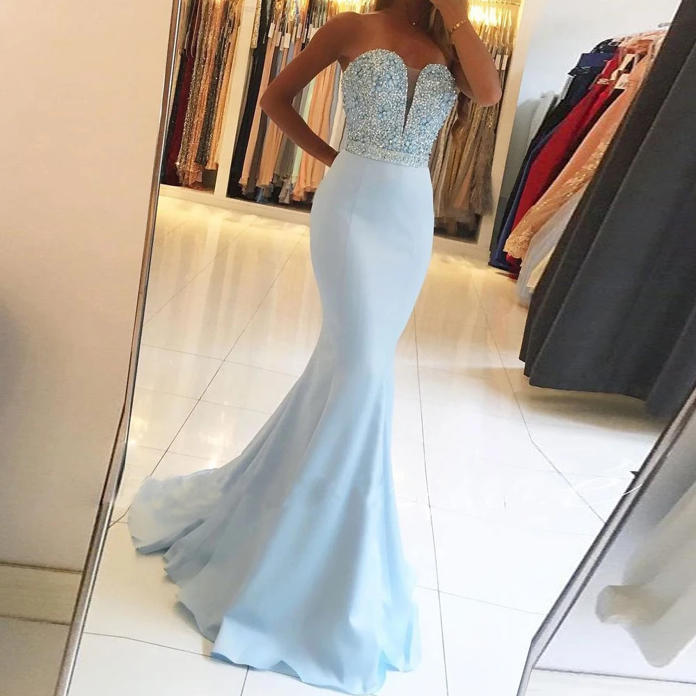 

Sweetheart Mermaid Blue Evening Dress Party Elegant 2020 Vestidos De Festa Sleeveless Prom Gown